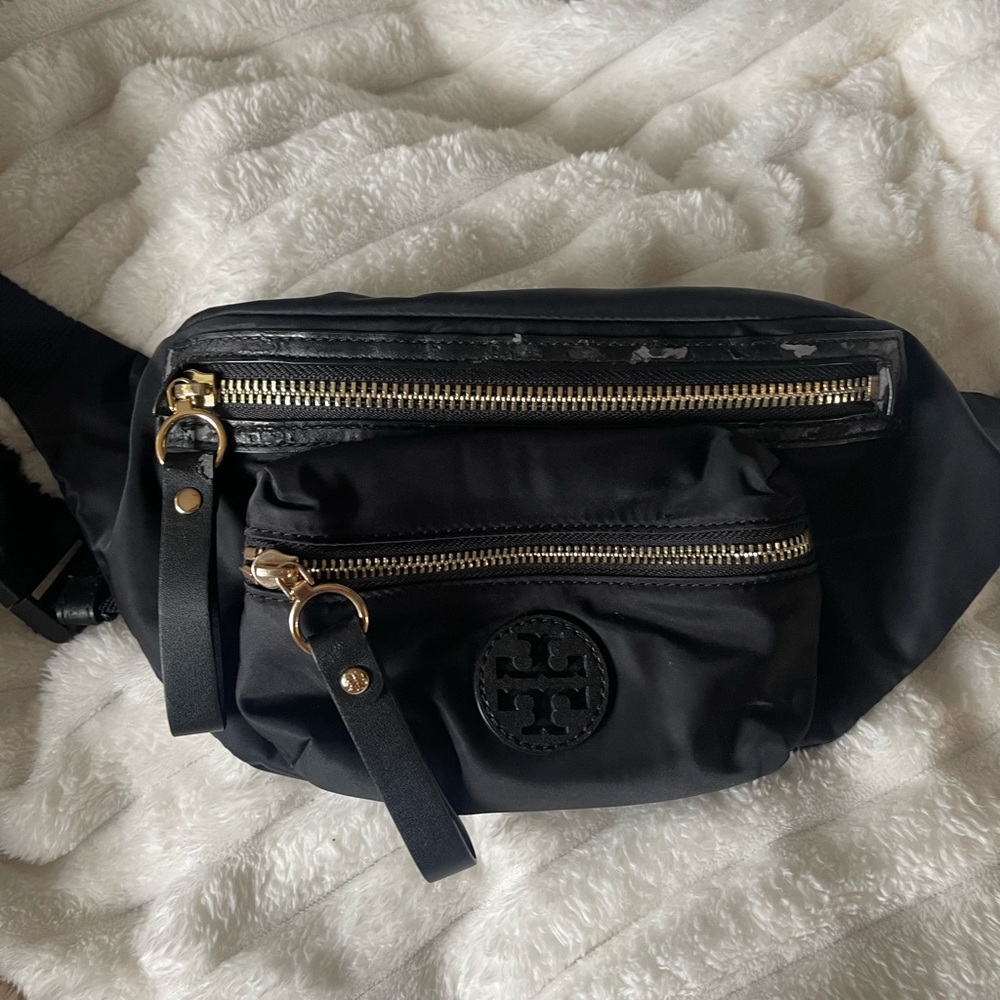 Tory Burch Black Nylon Crossbody Belt Bag with Gold Hardware